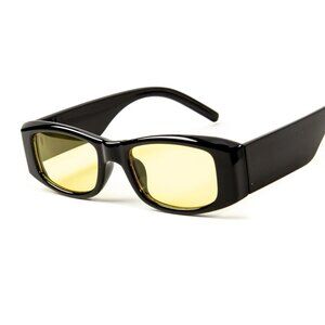 Yellow Tint Small Black Square Frame Swift Men Women Rectangle Sunglasses